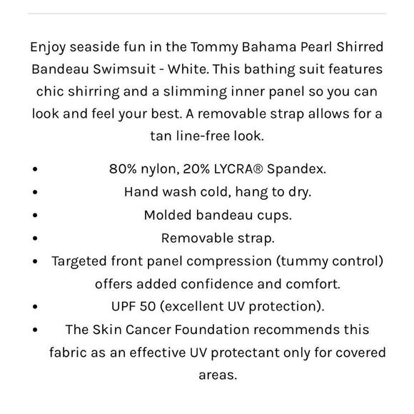 NWT Tommy Bahama White Pear Shirred Bandeau Bathing Suit - Picture 7 of 8